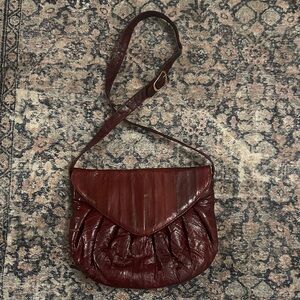 Genuine Eel Shoulder Bag, deep burgundy/brown